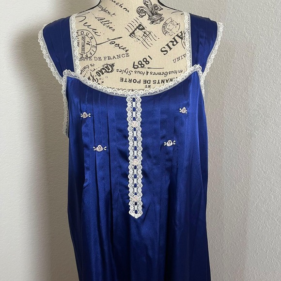 Barbizon Nightgown Maxi Lace Trim Sleepwear Lingerie Loungewear Blue Medium - Picture 5 of 12